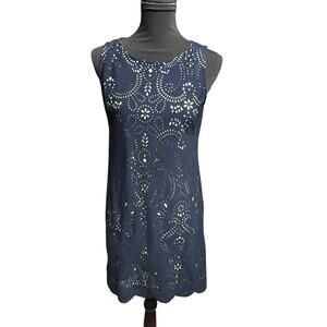 Jessica Howard Shift Dress Women’s 4 Navy Blue Lazer Cut Short Sleeveless